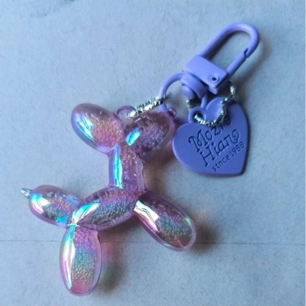 Purple sparkly balloon animal keychain
